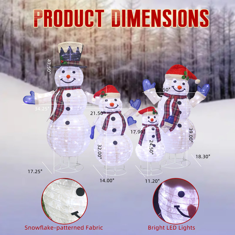 The Holiday Aisle® Hutto 4 Piece 3D Lighted Snowman Family Outdoor